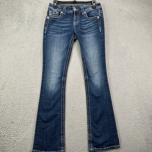Miss Me Buckle Womens Bootcut 27 Blue Distressed Pocket Stretch Boot Leg Denim